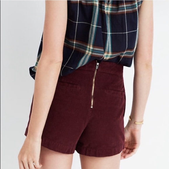 *SOLD* Madewell Williams High-Waisted Corduroy Shorts in Burgundy - Picture 3 of 7